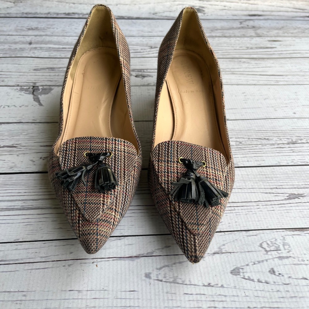 J.Crew Avery Women Italy Plaid Tweed Tassel Block Heel Pumps Kate Middleton 7.5 - Picture 5 of 13
